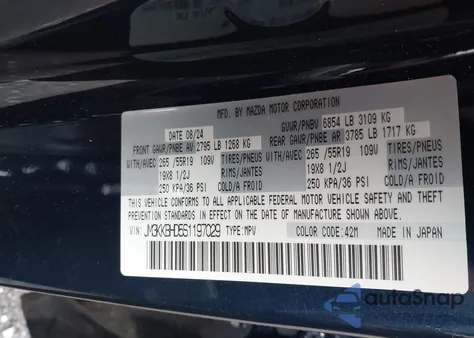 2025 Mazda Cx-90 3.3 Turbo Preferred Package from USA, damaged, VIN JM3KKBHD5S1197029